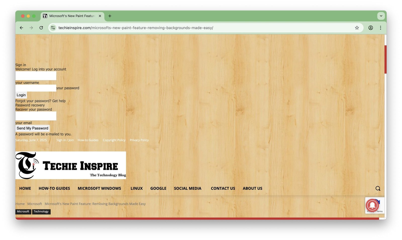 Screenshot of page breaking
